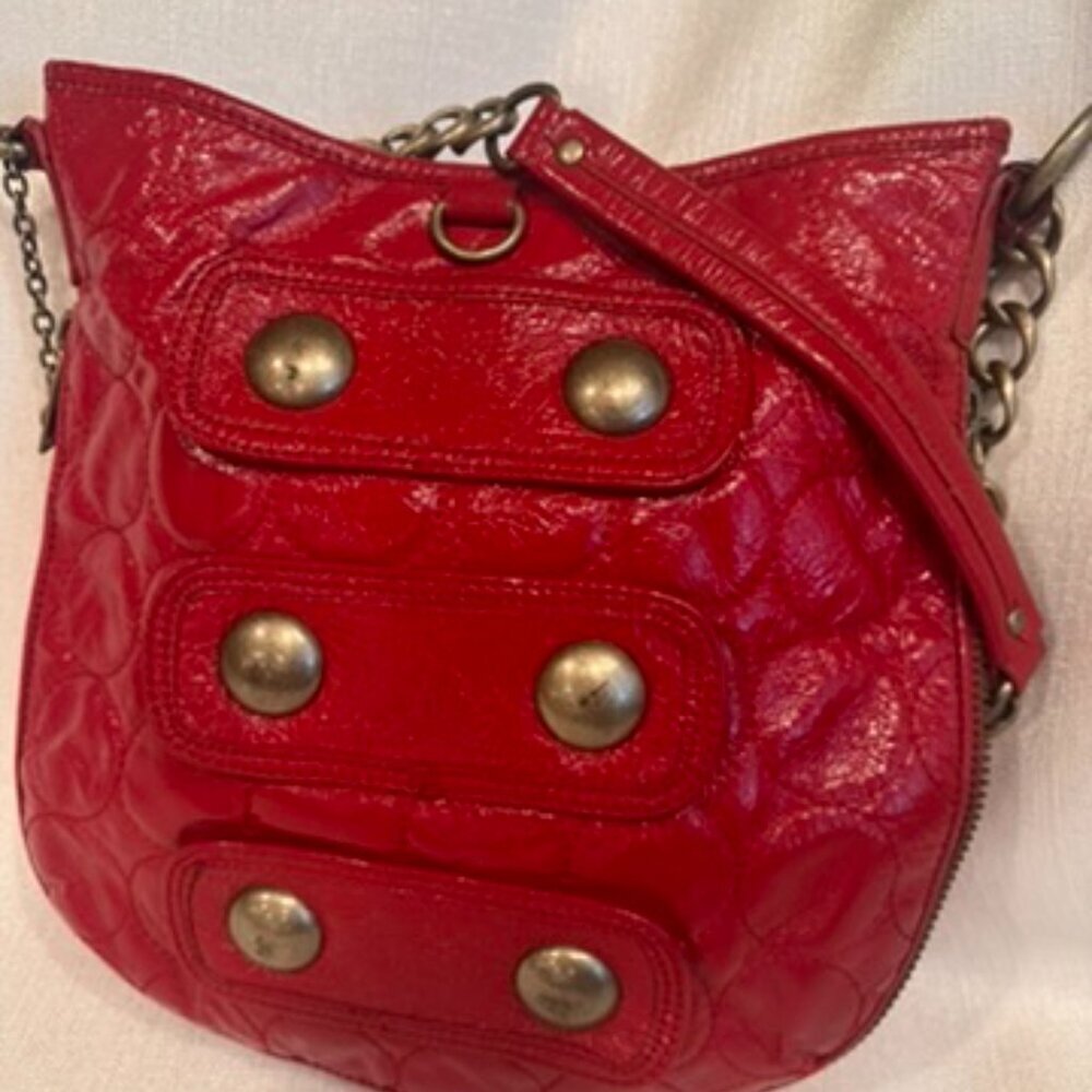 Vintage Y2K Cynthia Rowley Red Quilted Patent Shoulder Bag
